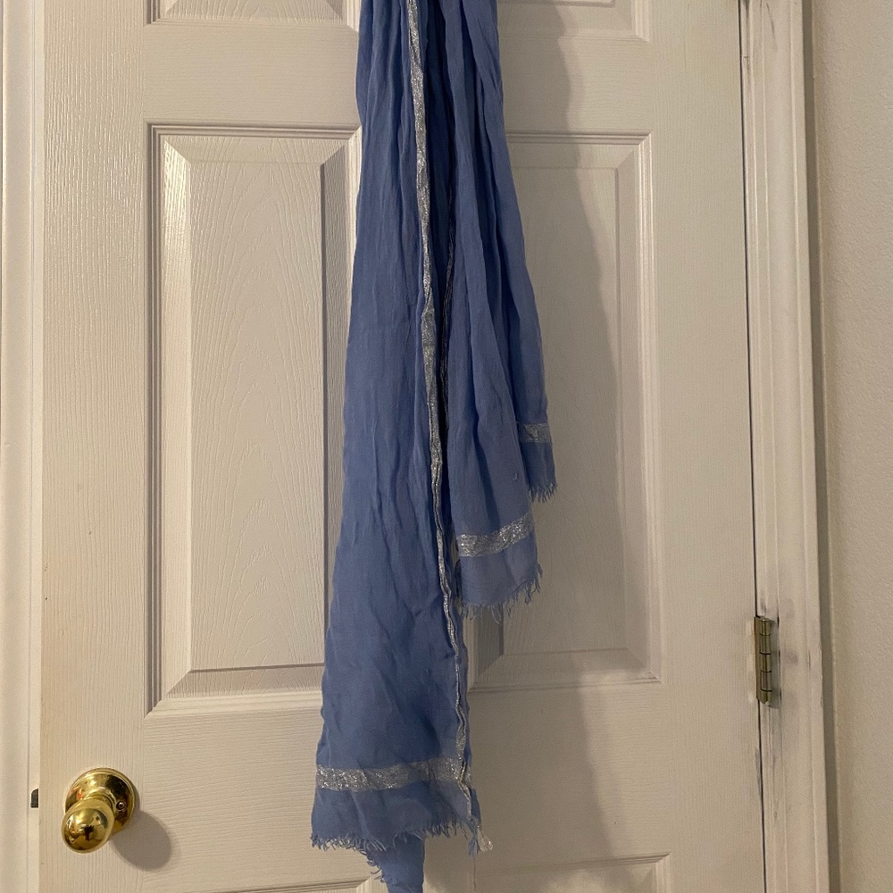 Blue Fashion Scarf with Silver Trimmings